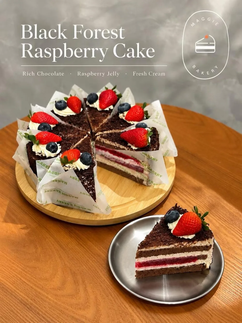 Black Forest Raspberry Cake photographed at Maggie Bakery, Newmarket