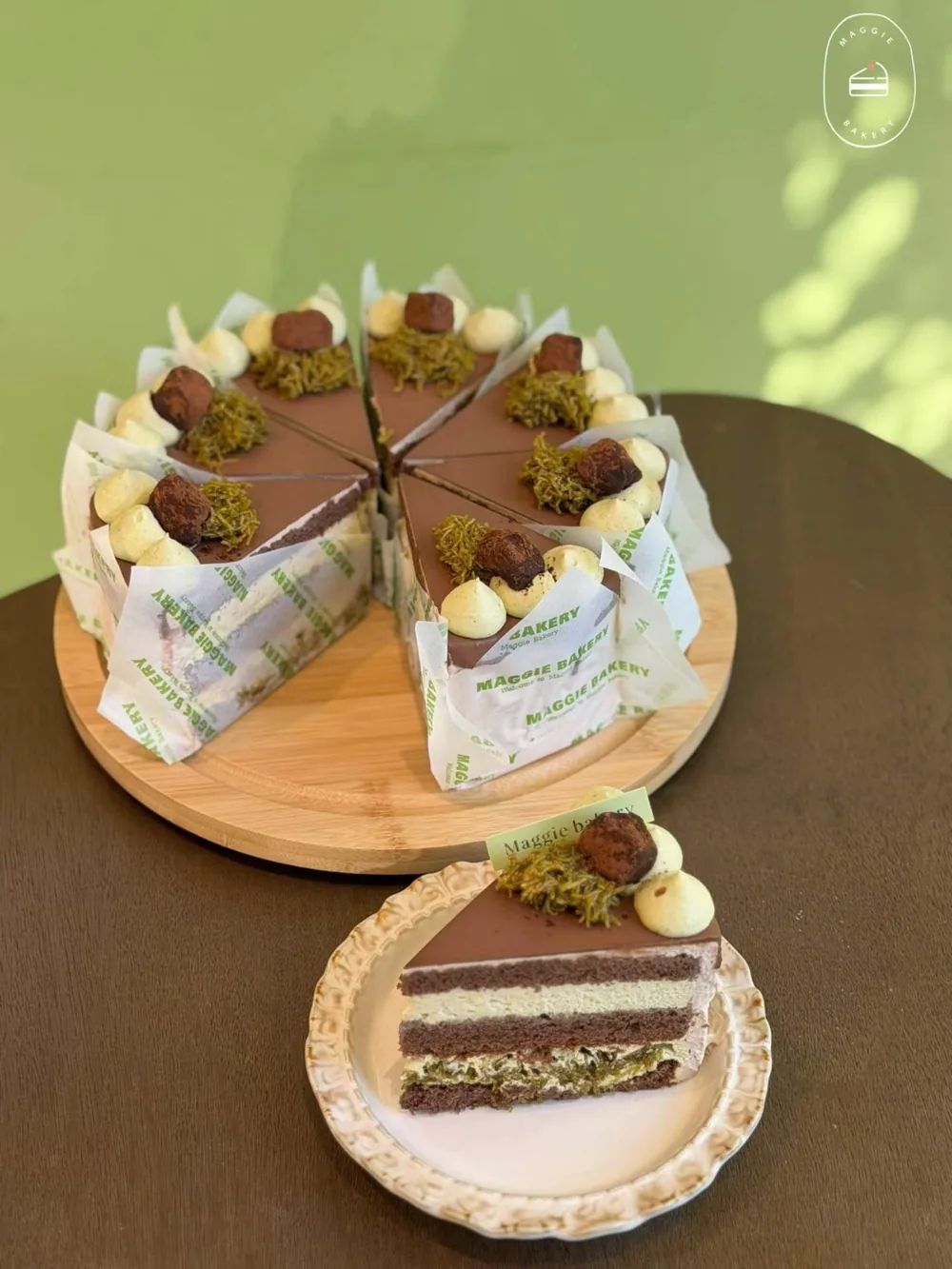 Chocolate & Pistachio Cake photographed at Maggie Bakery, Newmarket