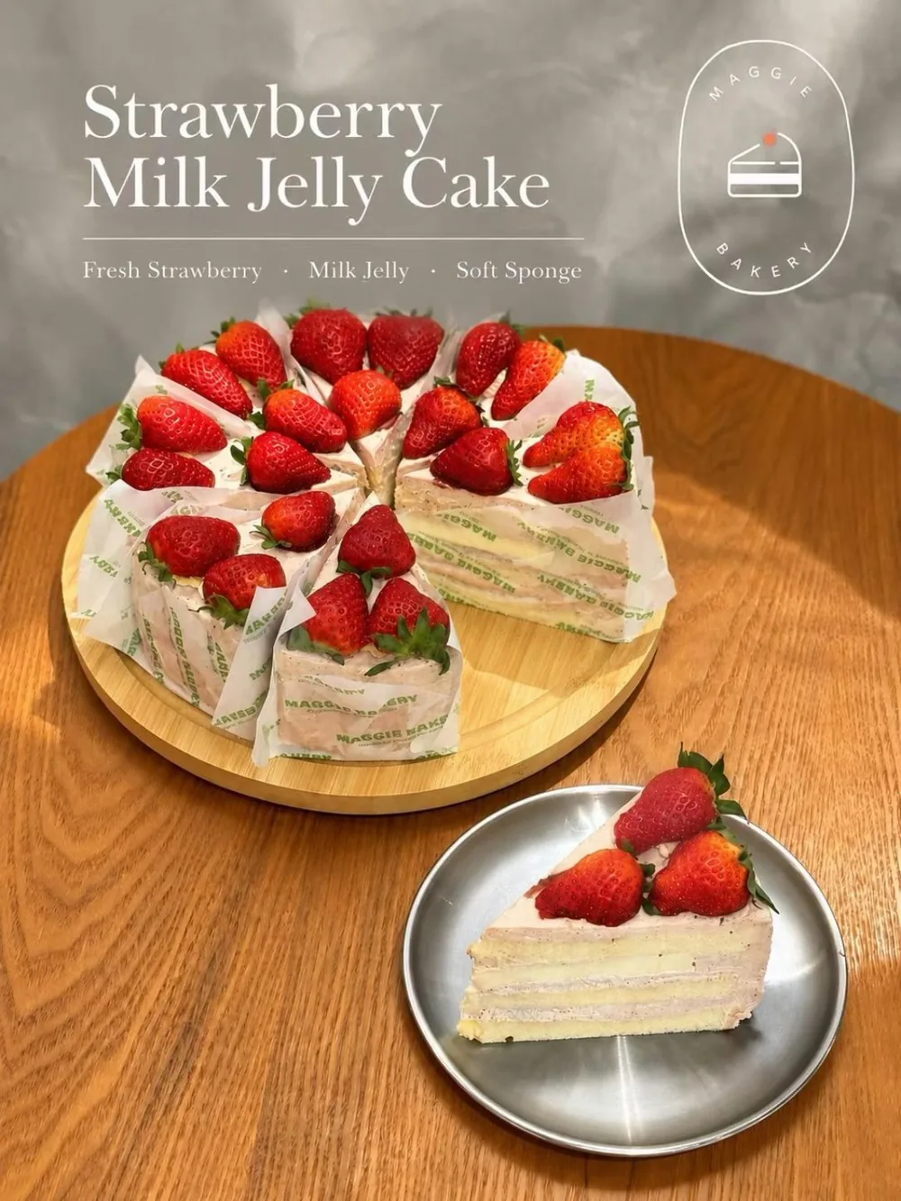Strawberry Milk Jelly Cake photographed at Maggie Bakery, Newmarket